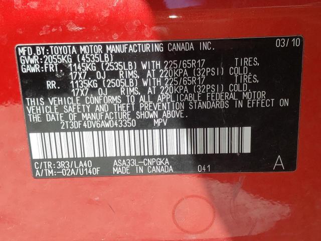Photo 10 from auction – 2010 TOYOTA RAV4 LIMIT with VIN 2T3DF4DV6AW043350