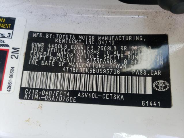Photo 10 from auction – 2011 TOYOTA CAMRY BASE with VIN 4T1BF3EK6BU595706