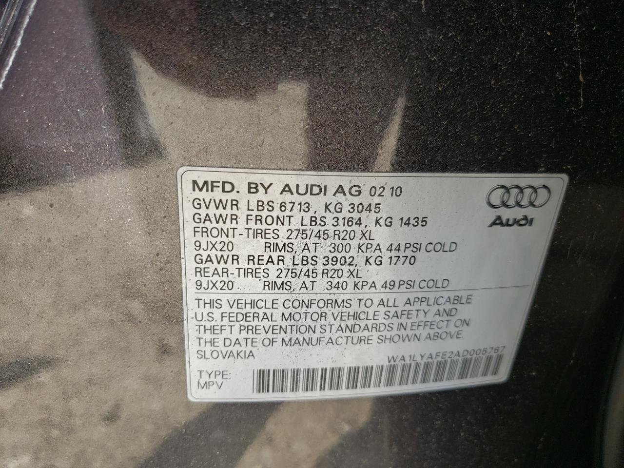 Photo 10 from auction – 2010 AUDI Q7 PREMIUM with VIN WA1LYAFE2AD005767