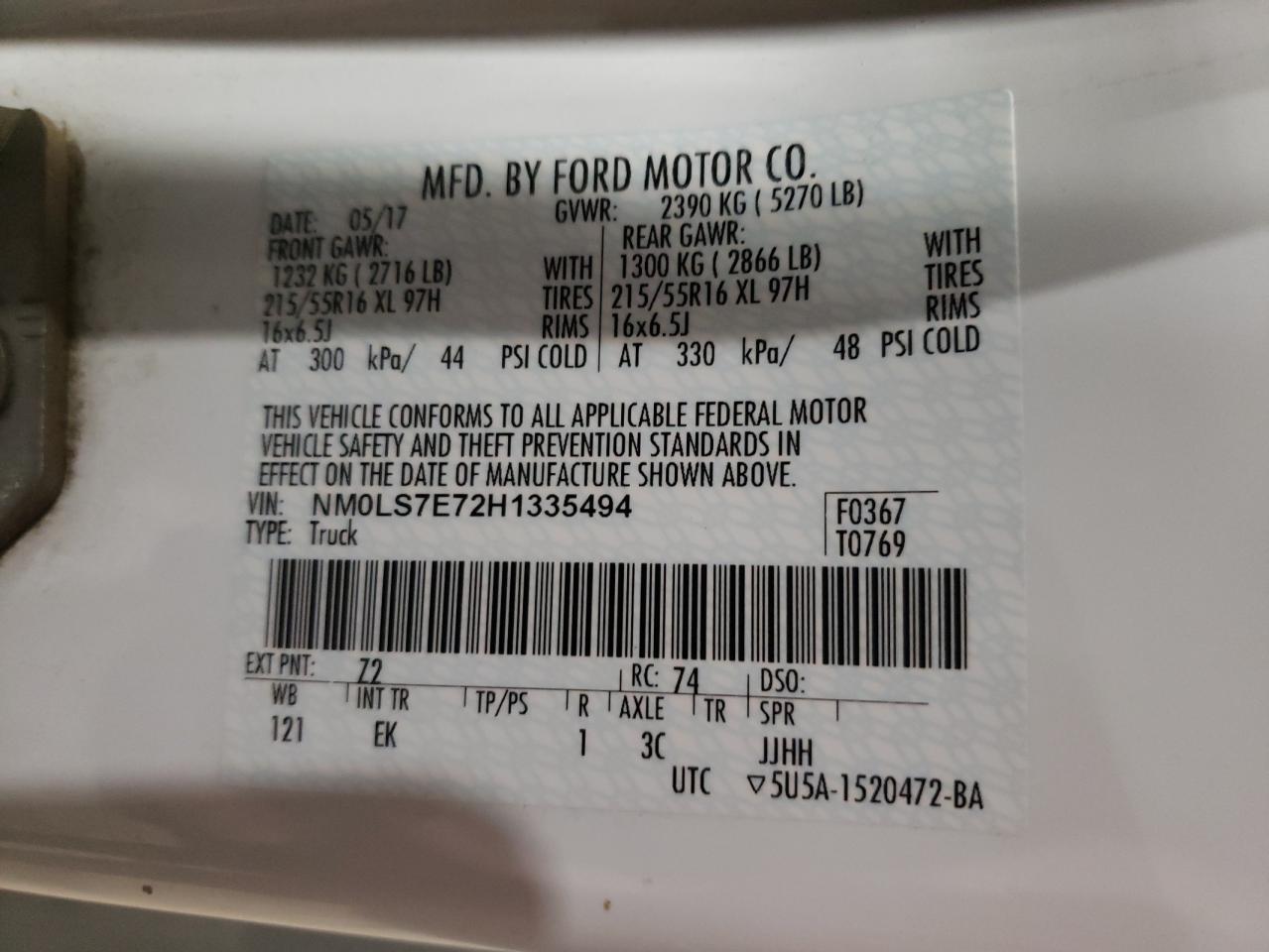 Photo 10 from auction – 2017 FORD TRANSIT CO with VIN NM0LS7E72H1335494