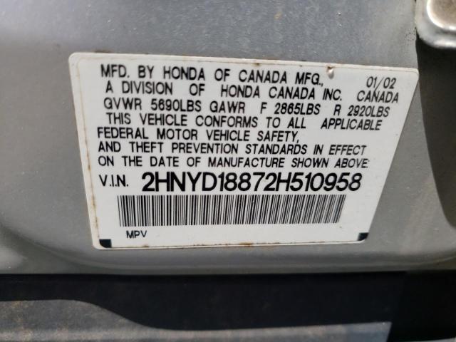 Photo 10 from auction – 2002 ACURA MDX with VIN 2HNYD18872H510958