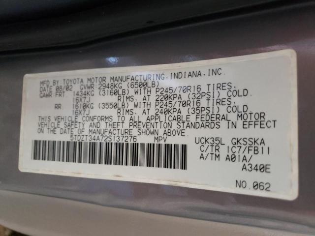 Photo 10 from auction – 2002 TOYOTA SEQOUIA with VIN 5TDZT34A72S137276