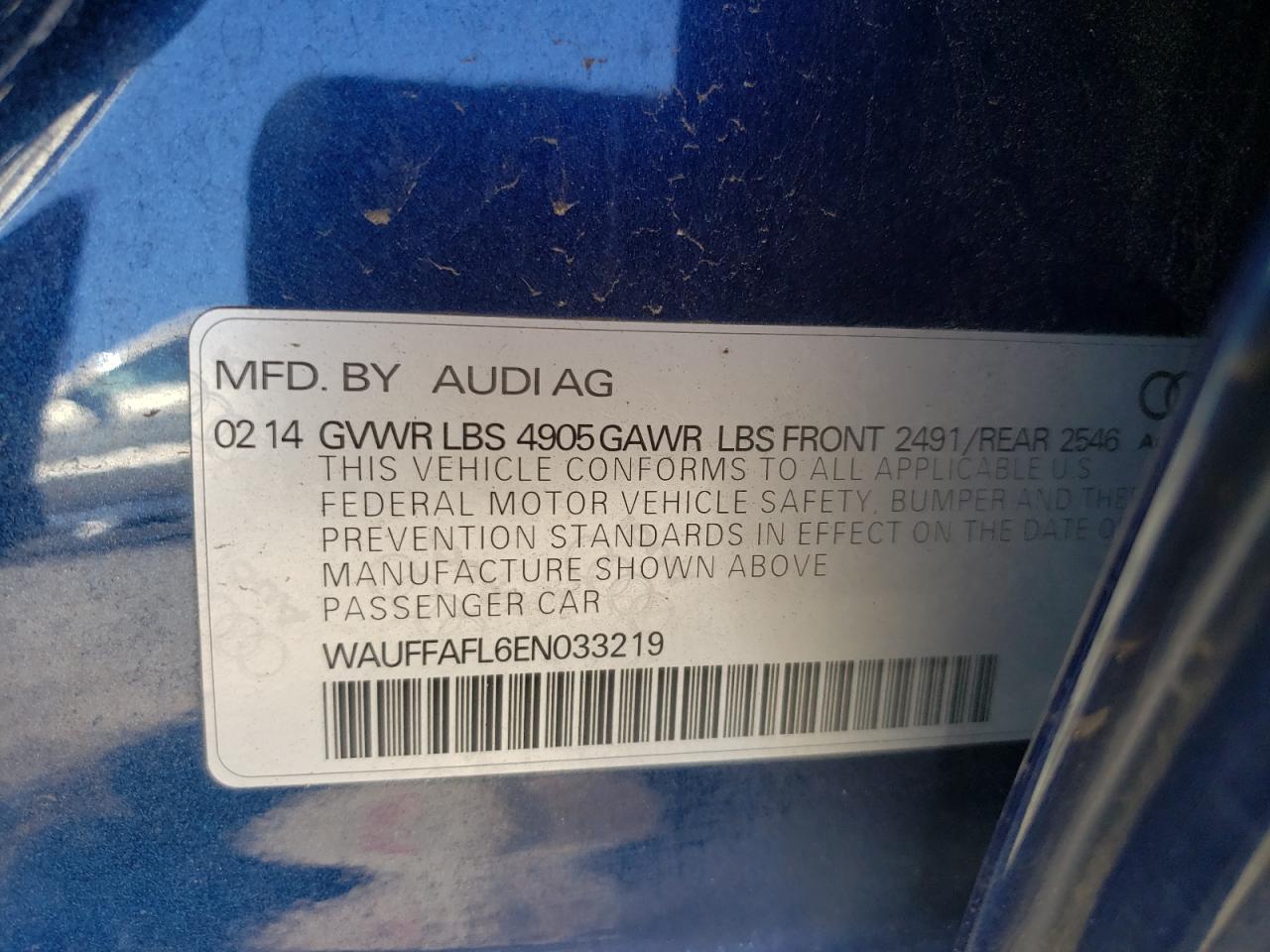 Photo 10 from auction – 2014 AUDI A4 PREMIUM with VIN WAUFFAFL6EN033219