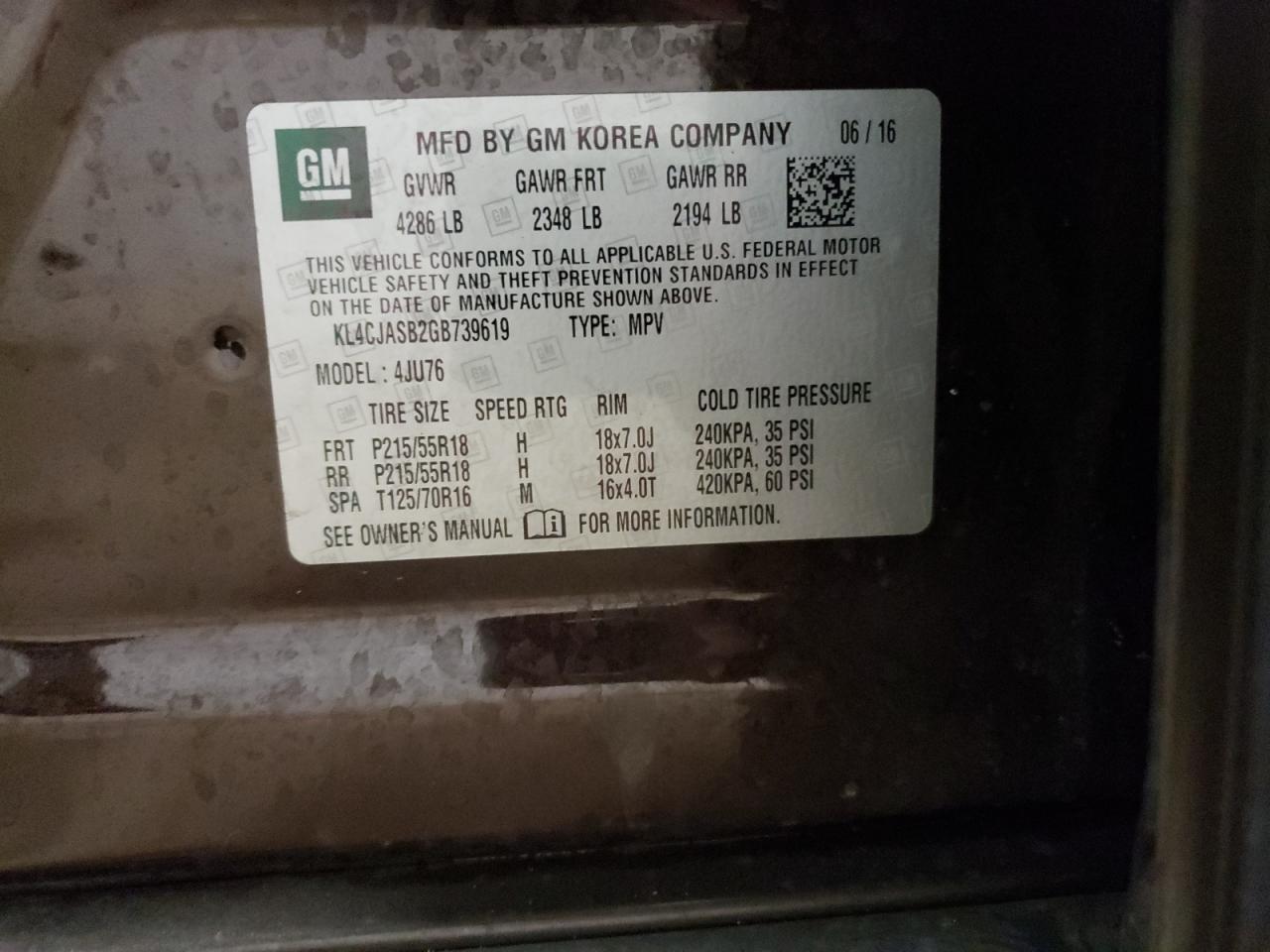 Photo 10 from auction – 2016 BUICK ENCORE with VIN KL4CJASB2GB739619