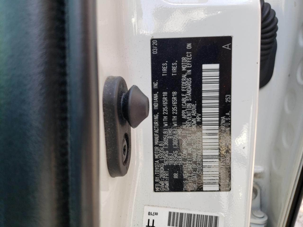 Photo 10 from auction – 2020 TOYOTA HIGHLANDER with VIN 5TDCZRBH0LS023306
