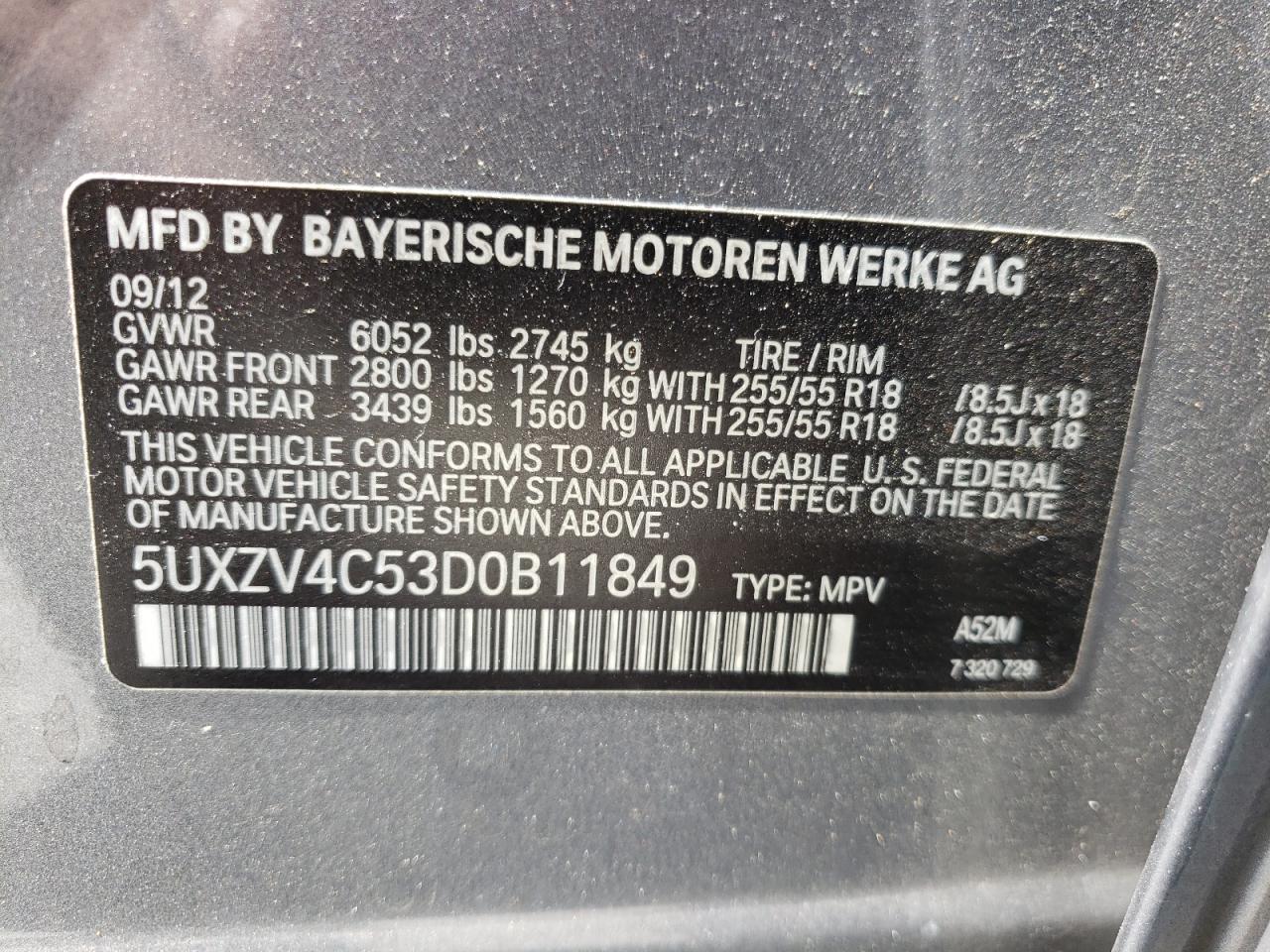Photo 10 from auction – 2013 BMW X5 XDRIVE3 with VIN 5UXZV4C53D0B11849