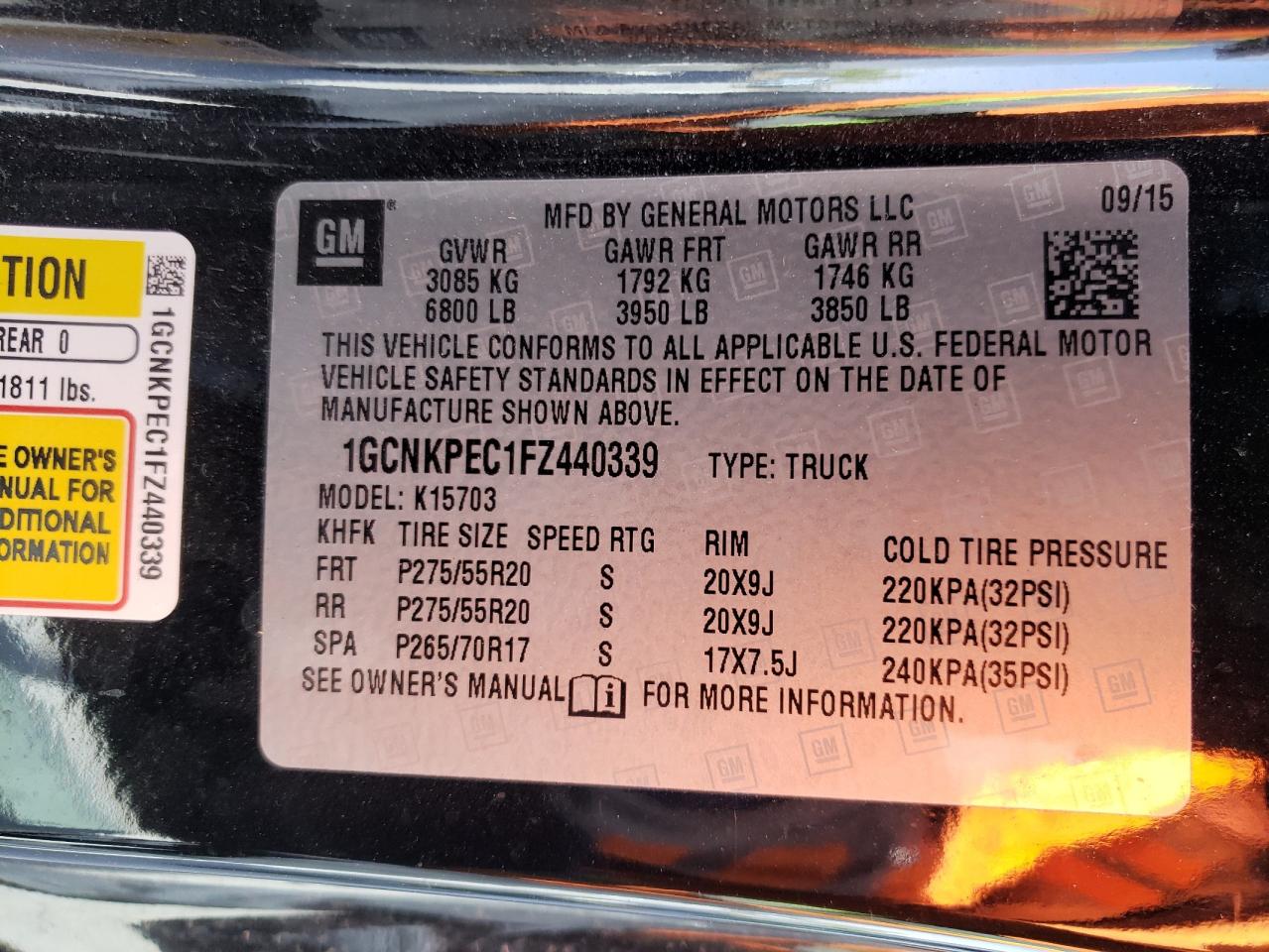Photo 10 from auction – 2015 CHEVROLET SILVERADO with VIN 1GCNKPEC1FZ440339