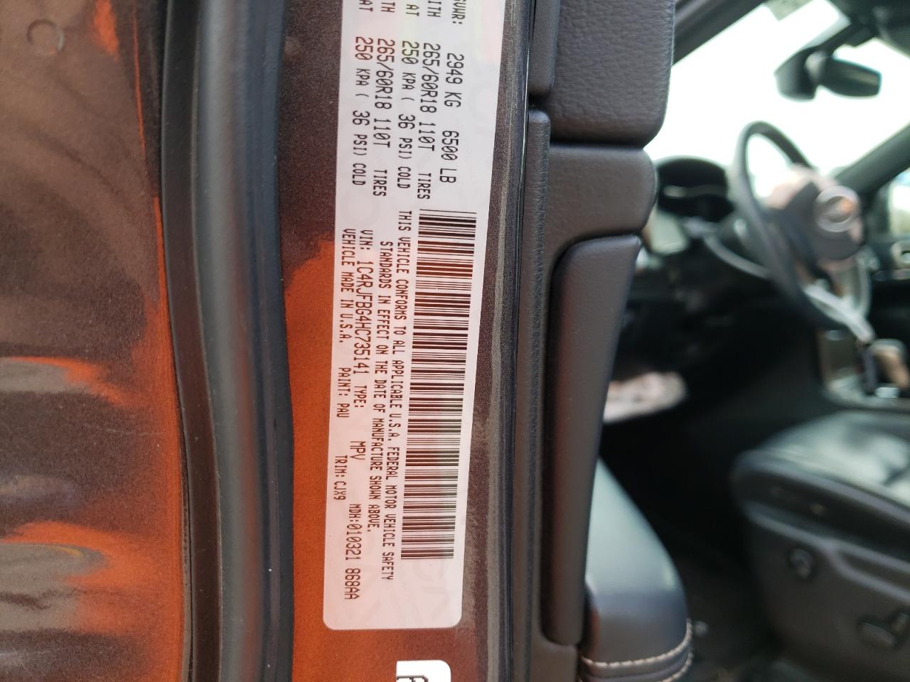 Photo 10 from auction – 2017 JEEP GRAND CHER with VIN 1C4RJFBG4HC735141