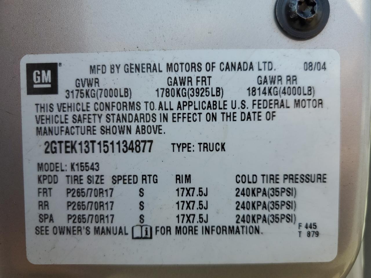 Photo 10 from auction – 2005 GMC NEW SIERRA with VIN 2GTEK13T151134877