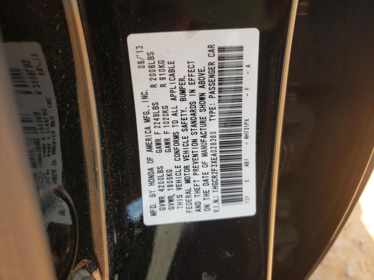 Photo 10 from auction – 2014 HONDA ACCORD LX with VIN 1HGCR2F3XEA028360
