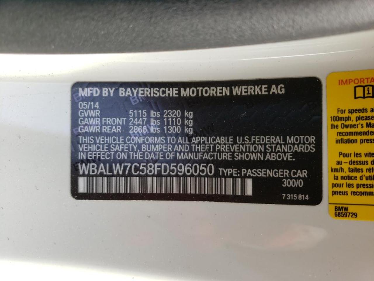 Photo 10 from auction – 2015 BMW 640 I with VIN WBALW7C58FD596050