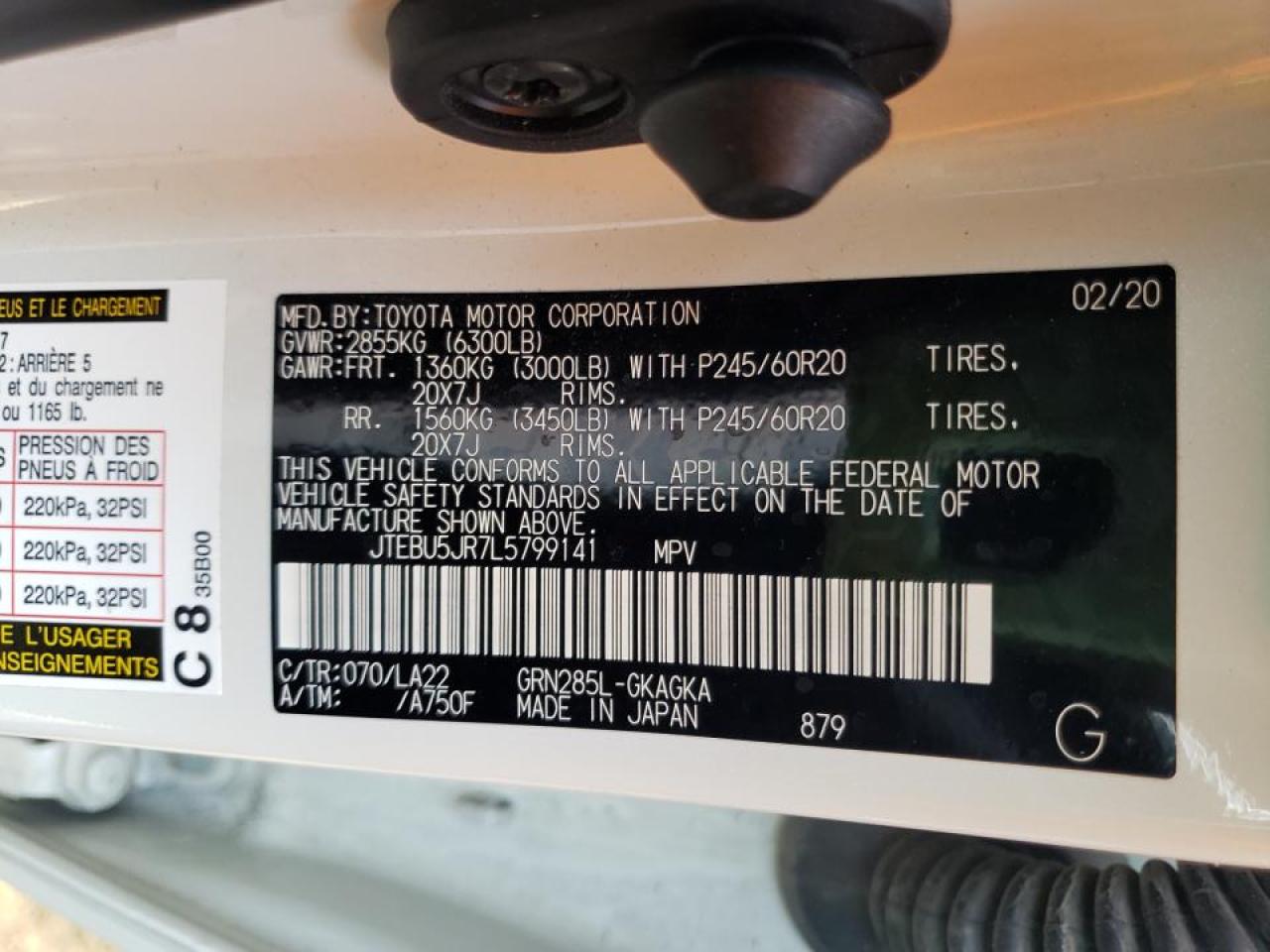 Photo 10 from auction – 2020 TOYOTA 4RUNNER SR with VIN JTEBU5JR7L5799141