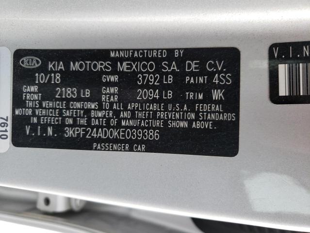 Photo 10 from auction – 2019 KIA FORTE FE with VIN 3KPF24AD0KE039386