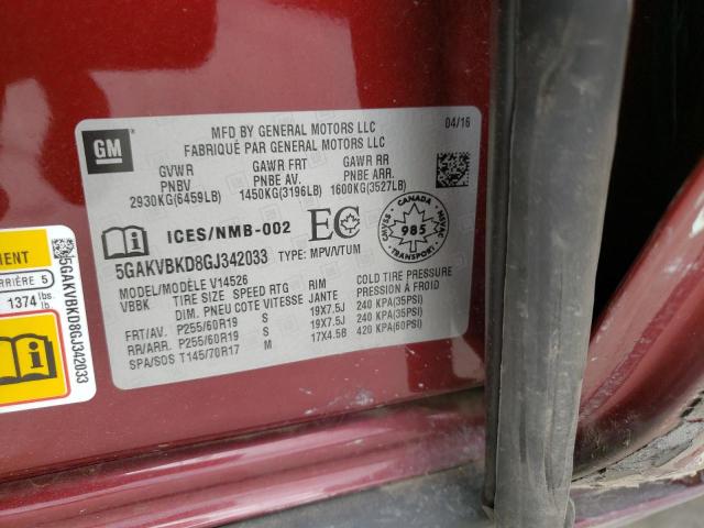 Photo 10 from auction – 2016 BUICK ENCLAVE with VIN 5GAKVBKD8GJ342033