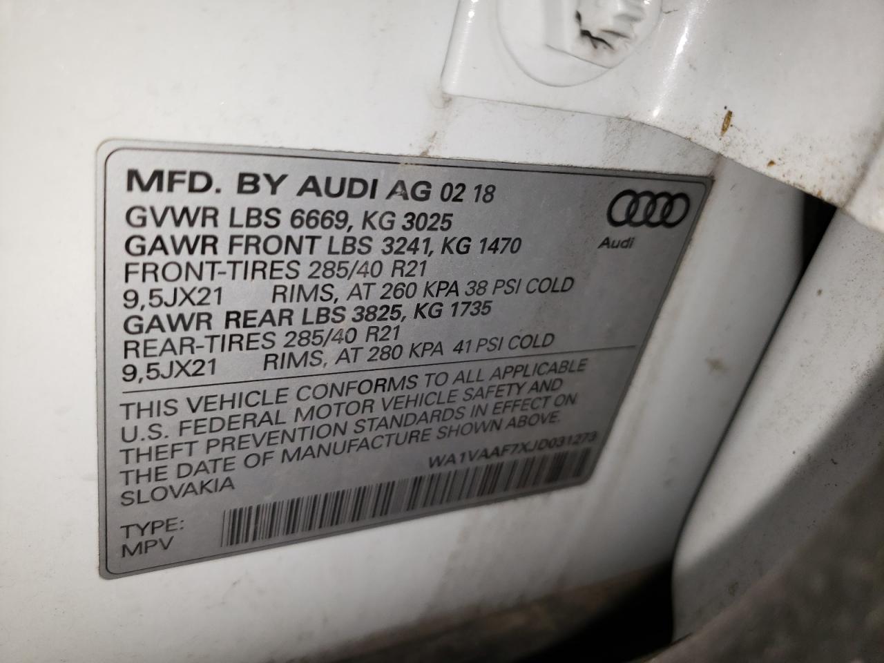 Photo 10 from auction – 2018 AUDI Q7 PRESTIG with VIN WA1VAAF7XJD031273