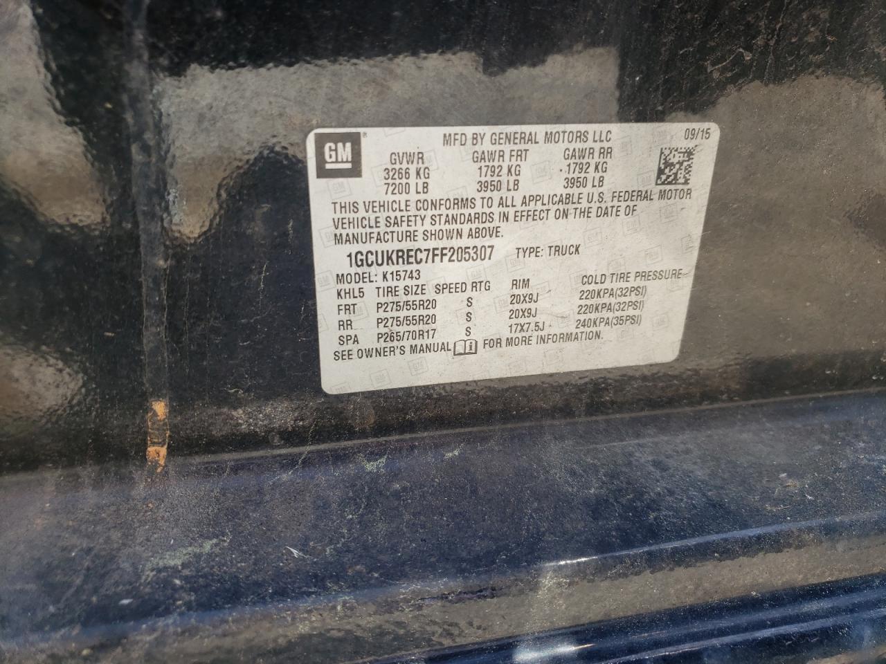 Photo 10 from auction – 2015 CHEVROLET SILVERADO with VIN 1GCUKREC7FF205307