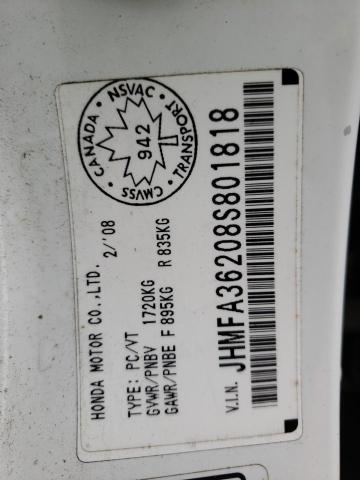 Photo 10 from auction – 2008 HONDA CIVIC HYBR with VIN JHMFA36208S801818
