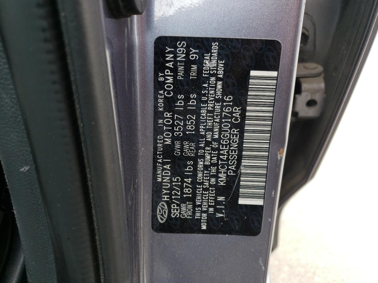 Photo 10 from auction – 2016 HYUNDAI ACCENT SE with VIN KMHCT4AE6GU017616