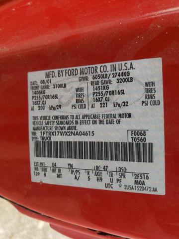 Photo 10 from auction – 2002 FORD F150 with VIN 1FTRX17WX2NA04615