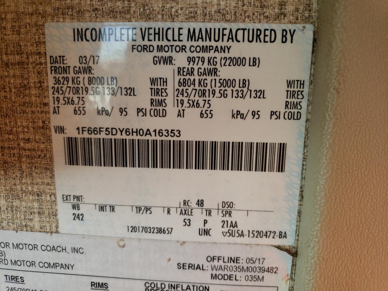 Photo 10 from auction – 2017 FORD F53 with VIN 1F66F5DY6H0A16353