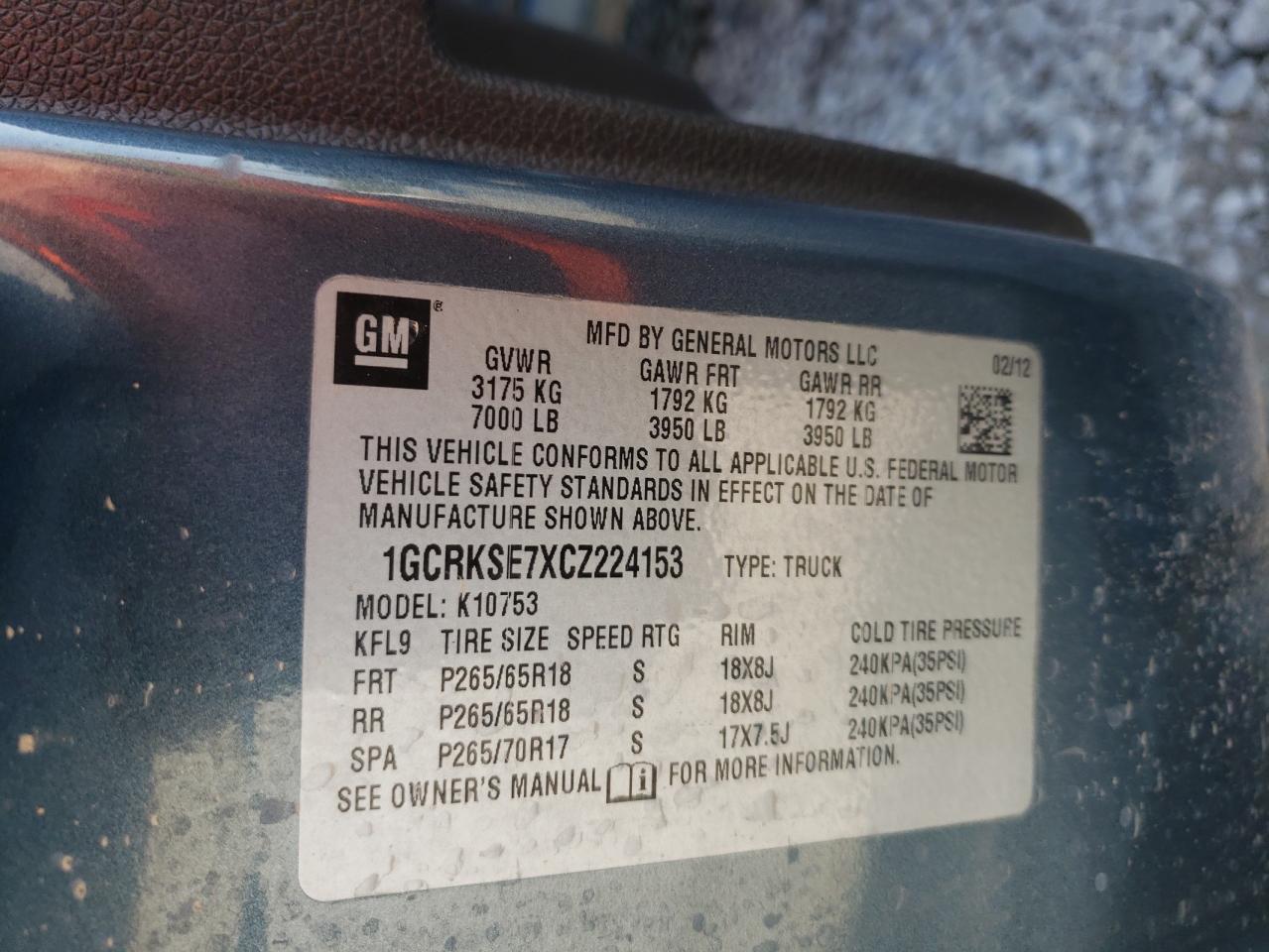 Photo 10 from auction – 2012 CHEVROLET SILVERADO with VIN 1GCRKSE7XCZ224153