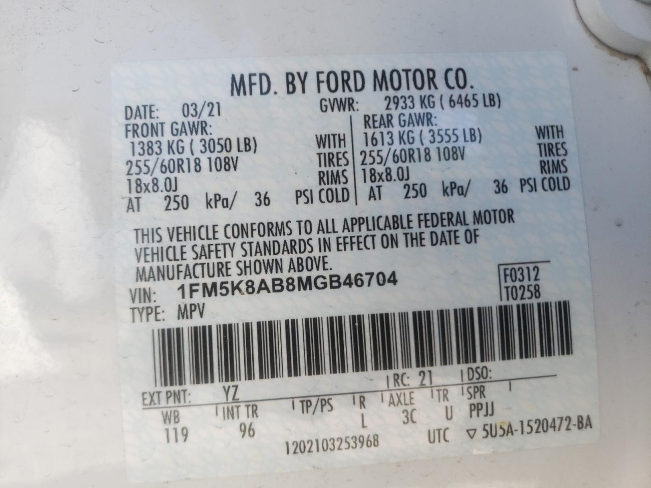 Photo 10 from auction – 2021 FORD EXPLORER P with VIN 1FM5K8AB8MGB46704