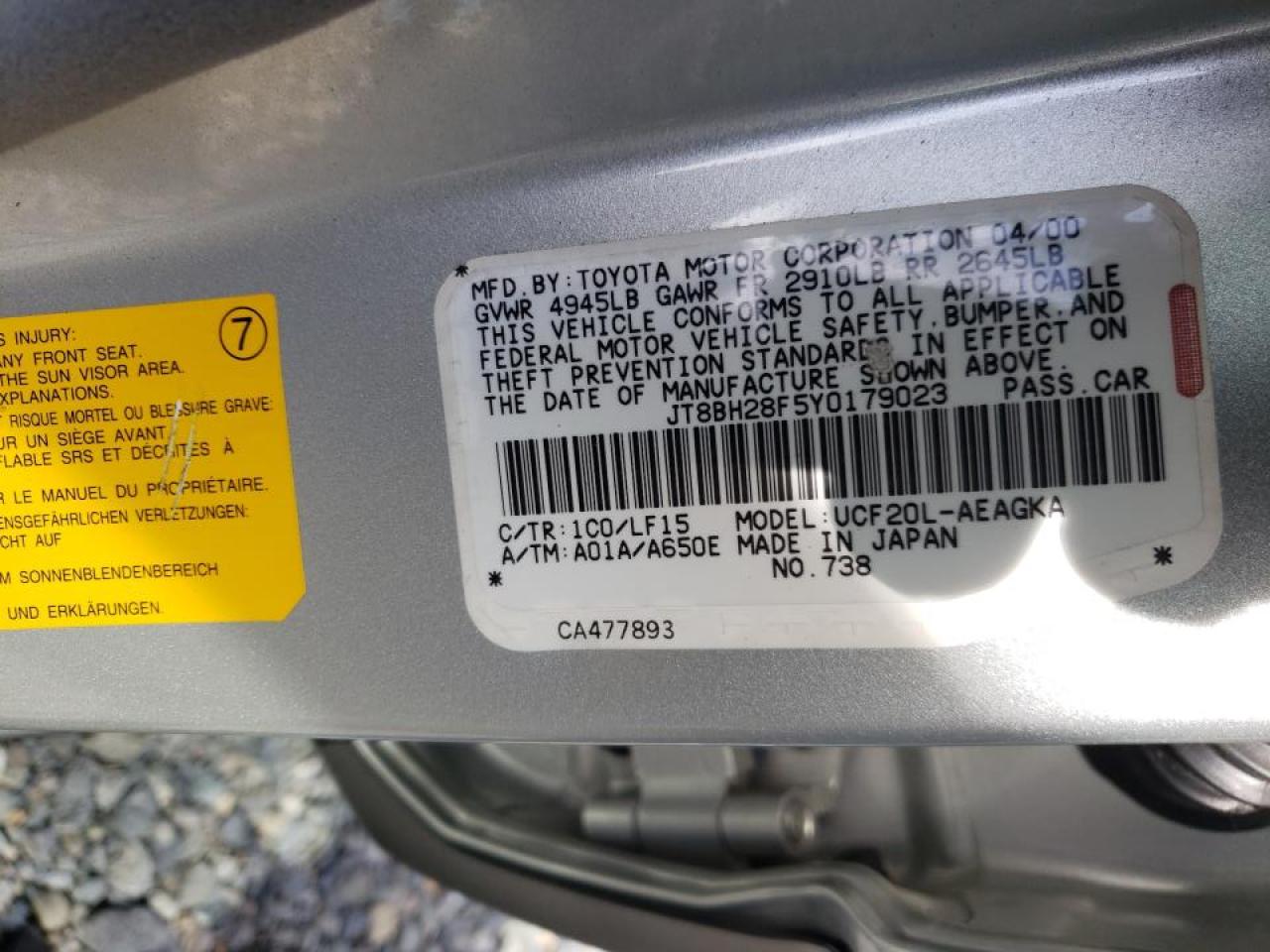 Photo 10 from auction – 2000 LEXUS LS 400 with VIN JT8BH28F5Y0179023