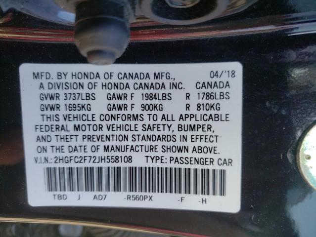 Photo 10 from auction – 2018 HONDA CIVIC EX with VIN 2HGFC2F72JH558108