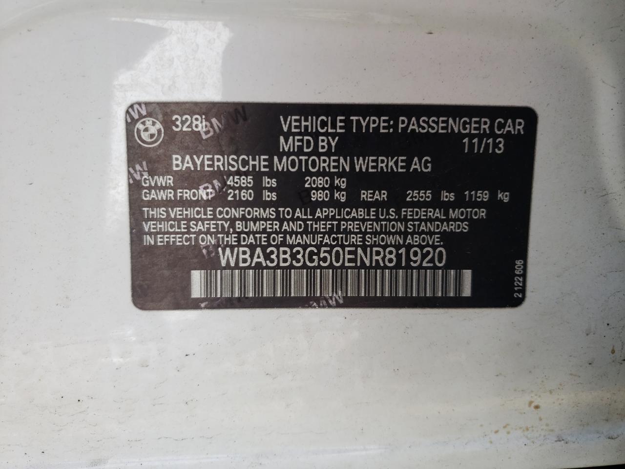 Photo 10 from auction – 2014 BMW 328 XI with VIN WBA3B3G50ENR81920