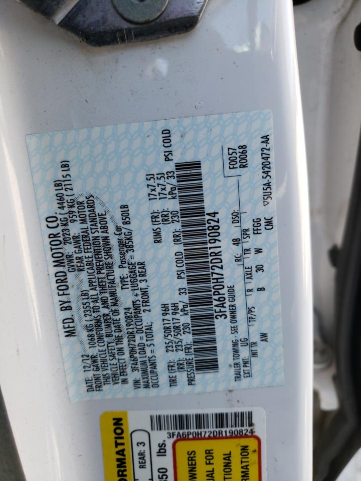 Photo 10 from auction – 2013 FORD FUSION SE with VIN 3FA6P0H72DR190824