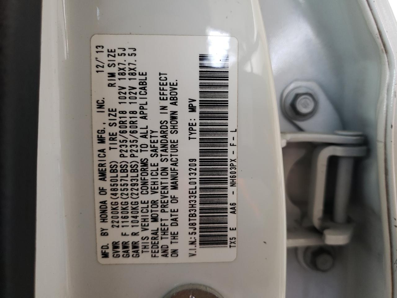 Photo 10 from auction – 2014 ACURA RDX with VIN 5J8TB3H33EL013209