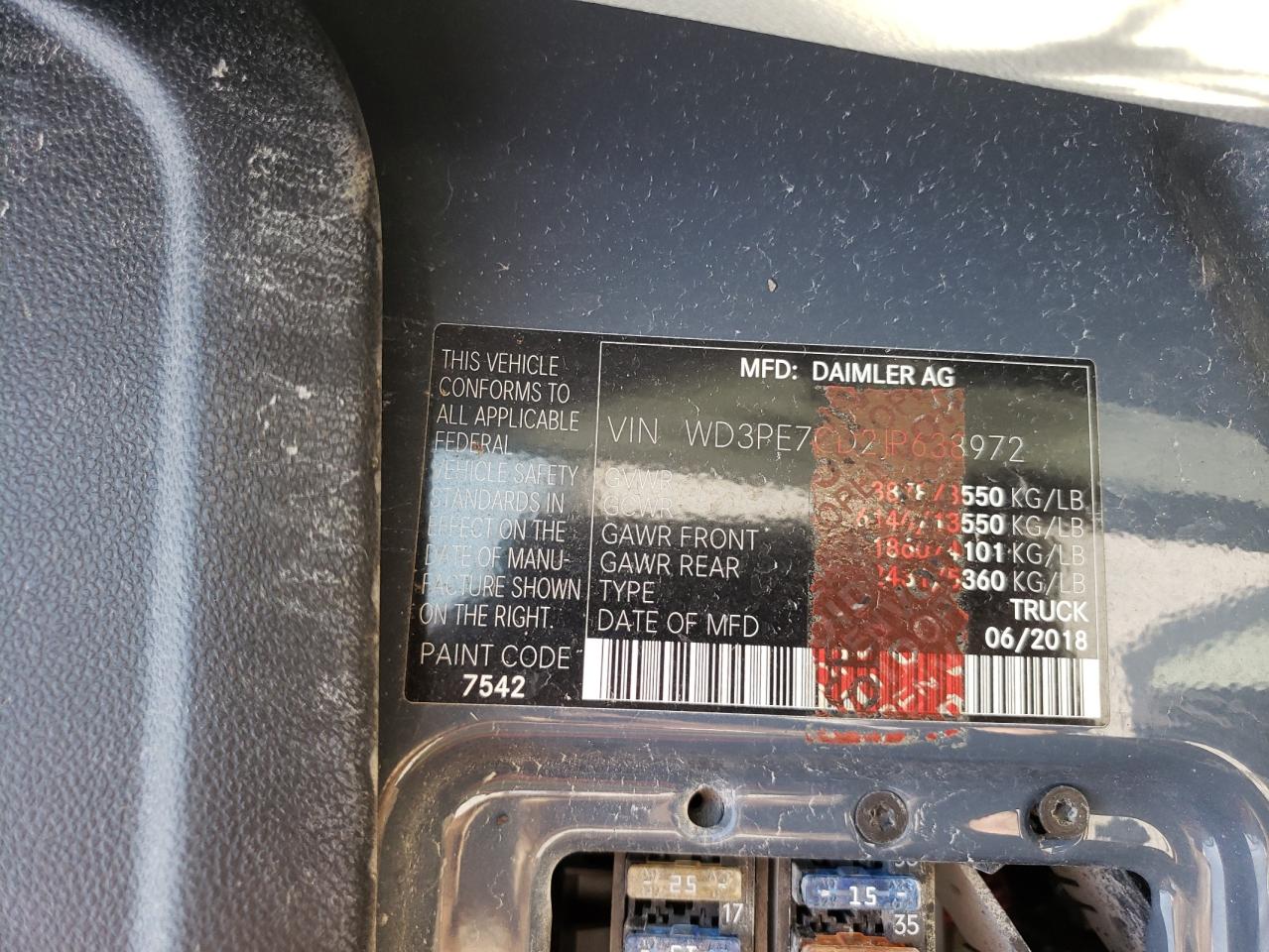 Photo 10 from auction – 2018 MERCEDES-BENZ SPRINTER with VIN WD3PE7CD2JP638972
