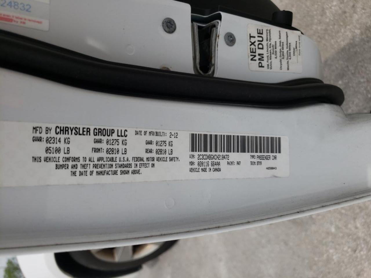 Photo 10 from auction – 2012 DODGE CHARGER SE with VIN 2C3CDXBGXCH218472