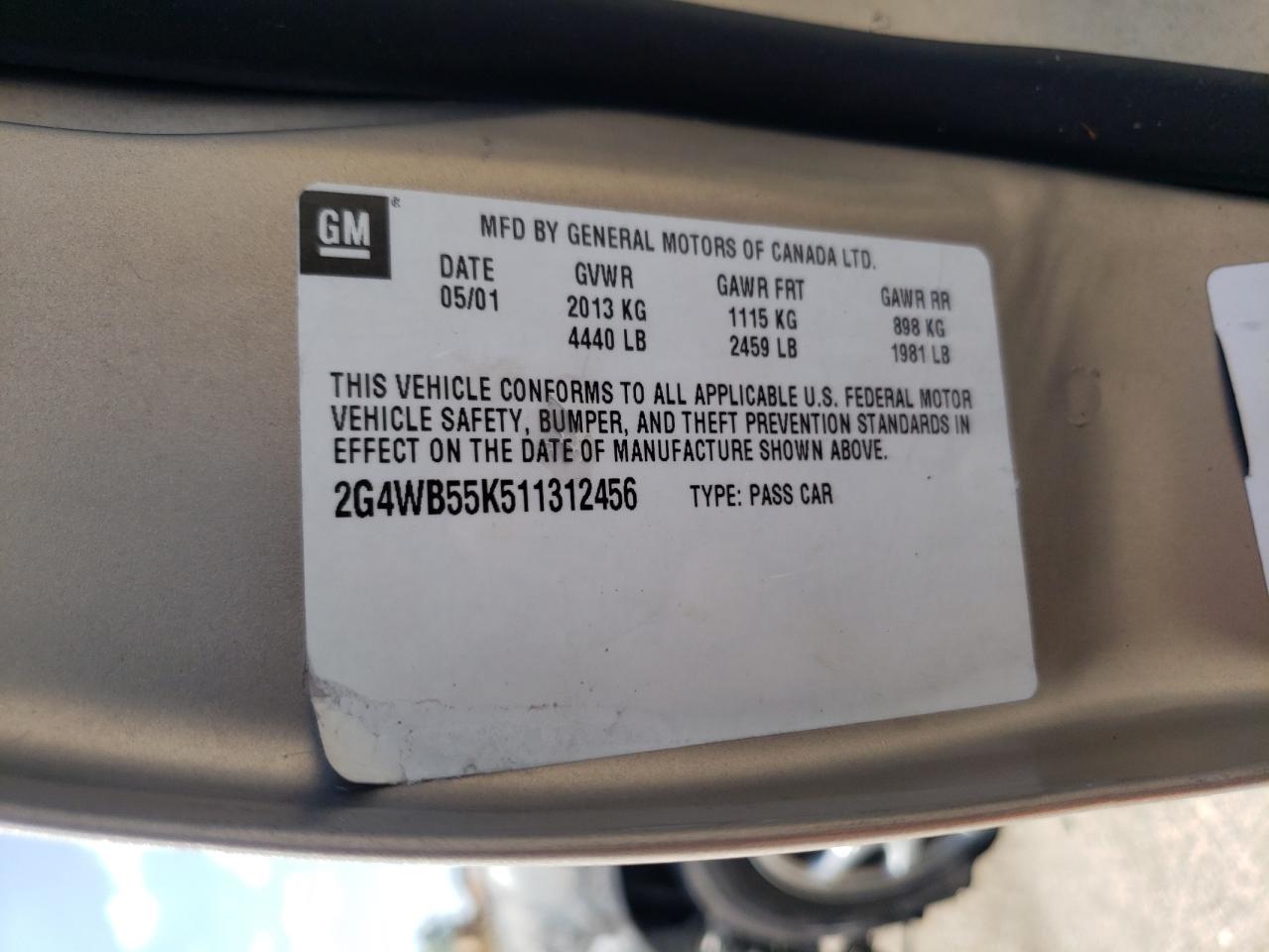Photo 10 from auction – 2001 BUICK REGAL LS with VIN 2G4WB55K511312456