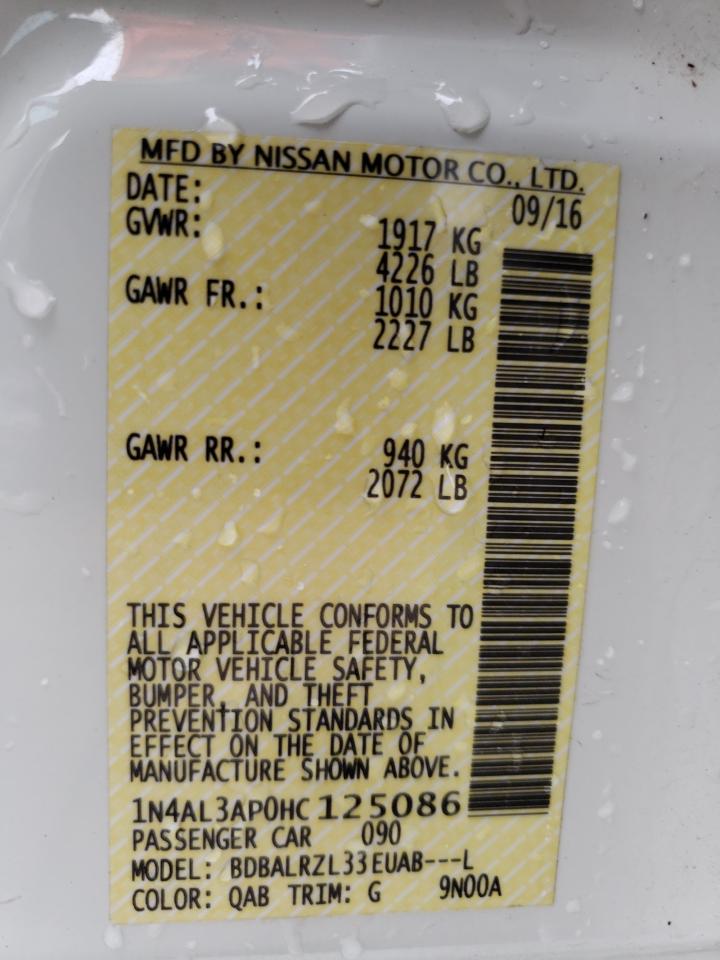 Photo 10 from auction – 2017 NISSAN ALTIMA 2.5 with VIN 1N4AL3AP0HC125086