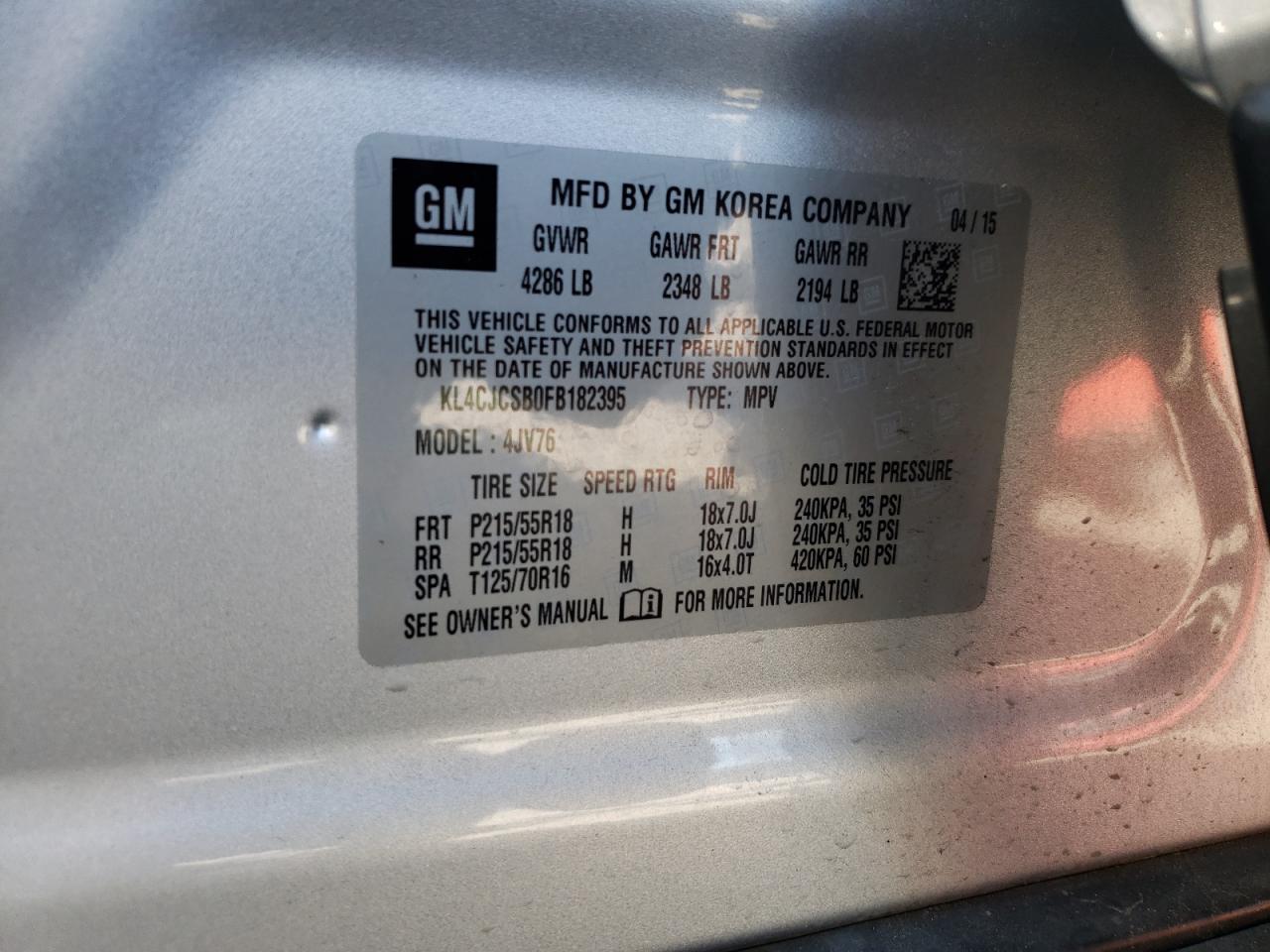 Photo 10 from auction – 2015 BUICK ENCORE with VIN KL4CJCSB0FB182395