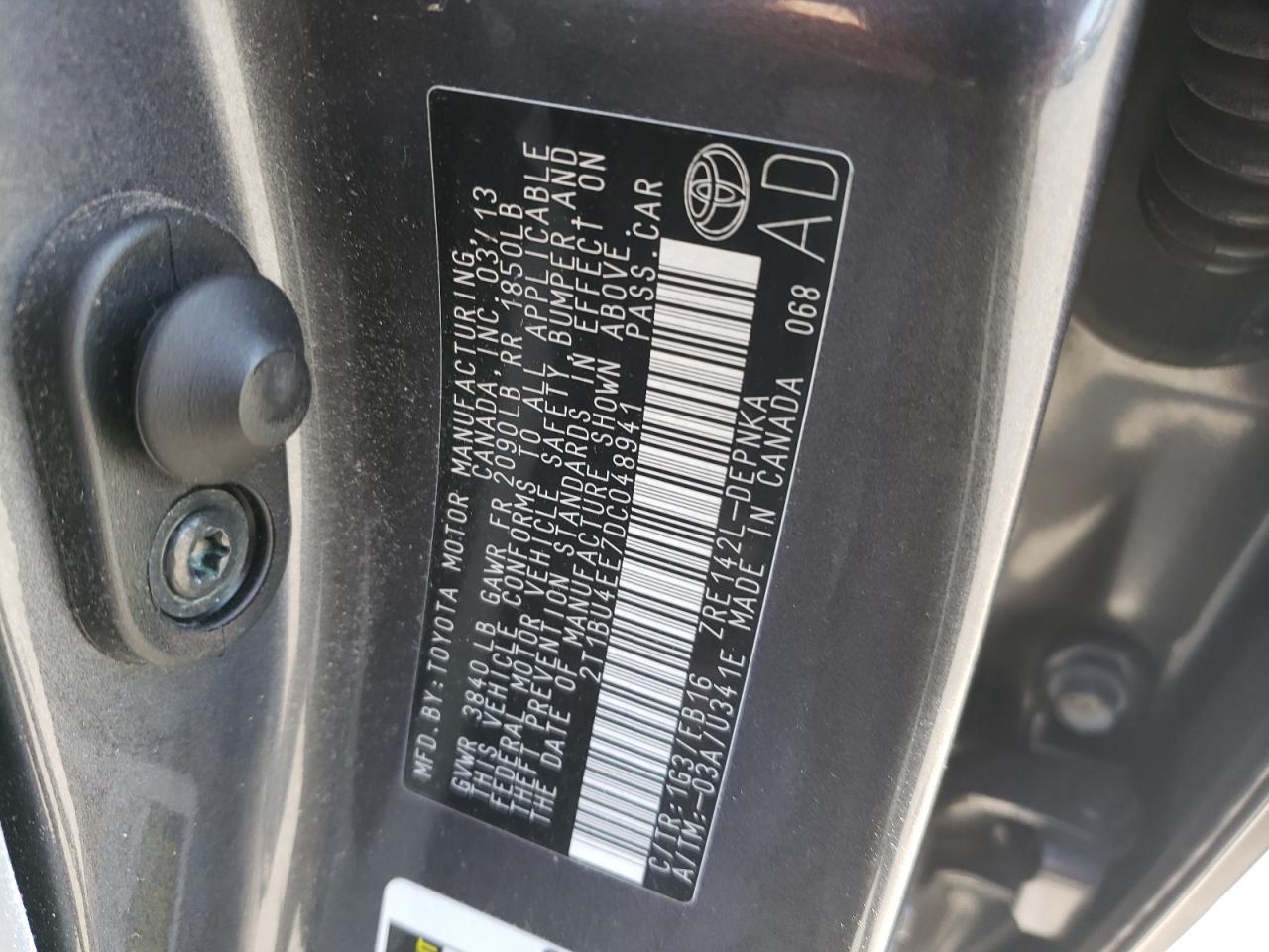 Photo 10 from auction – 2013 TOYOTA COROLLA BA with VIN 2T1BU4EE7DC048941