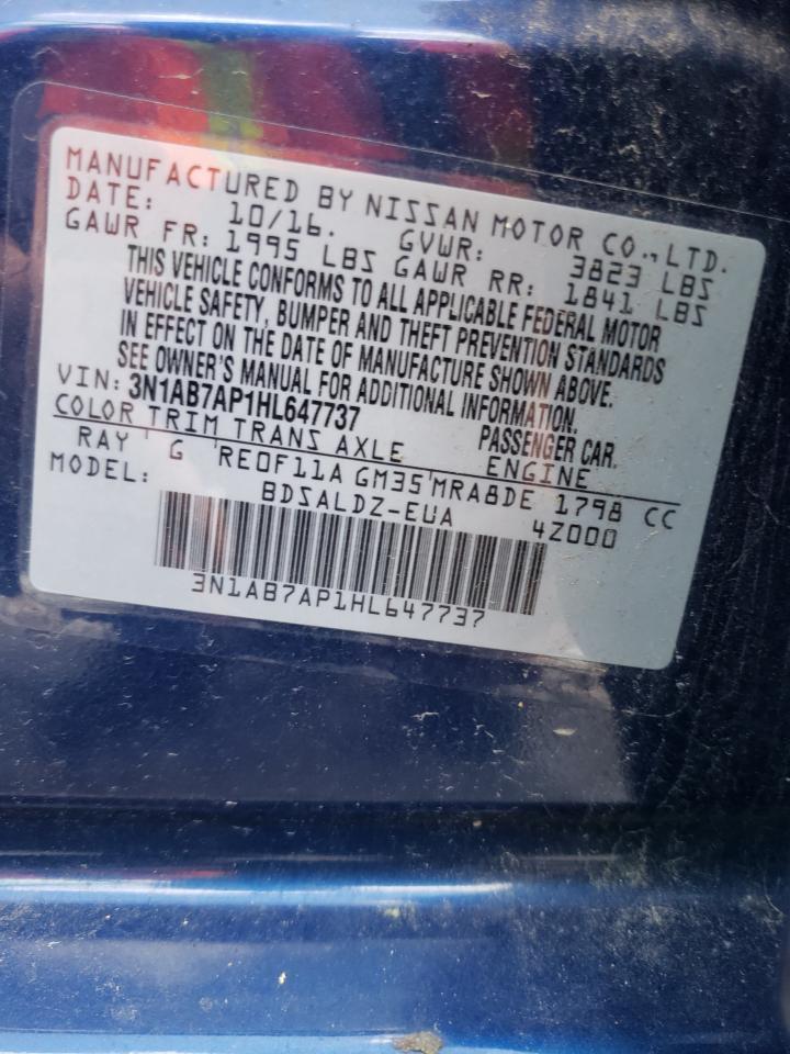 Photo 10 from auction – 2017 NISSAN SENTRA S with VIN 3N1AB7AP1HL647737