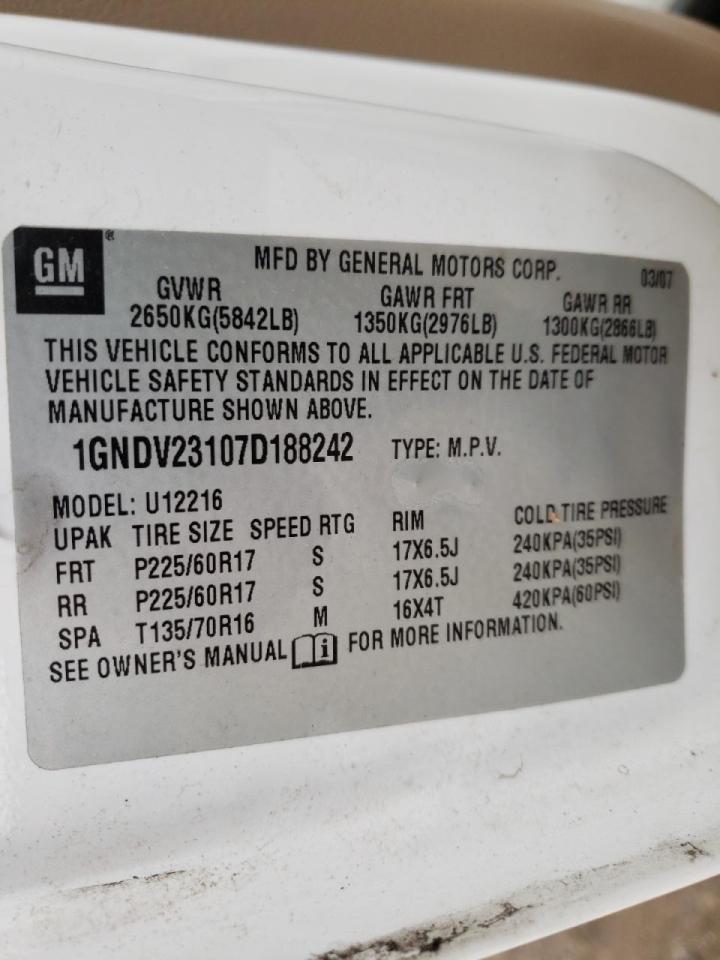 Photo 10 from auction – 2007 CHEVROLET UPLANDER L with VIN 1GNDV23107D188242