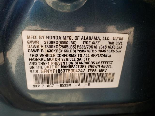 Photo 10 from auction – 2007 HONDA PILOT EXL with VIN 5FNYF18637B004247