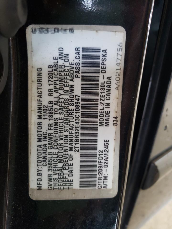 Photo 10 from auction – 2003 TOYOTA COROLLA with VIN 2T1BR32E43C108947