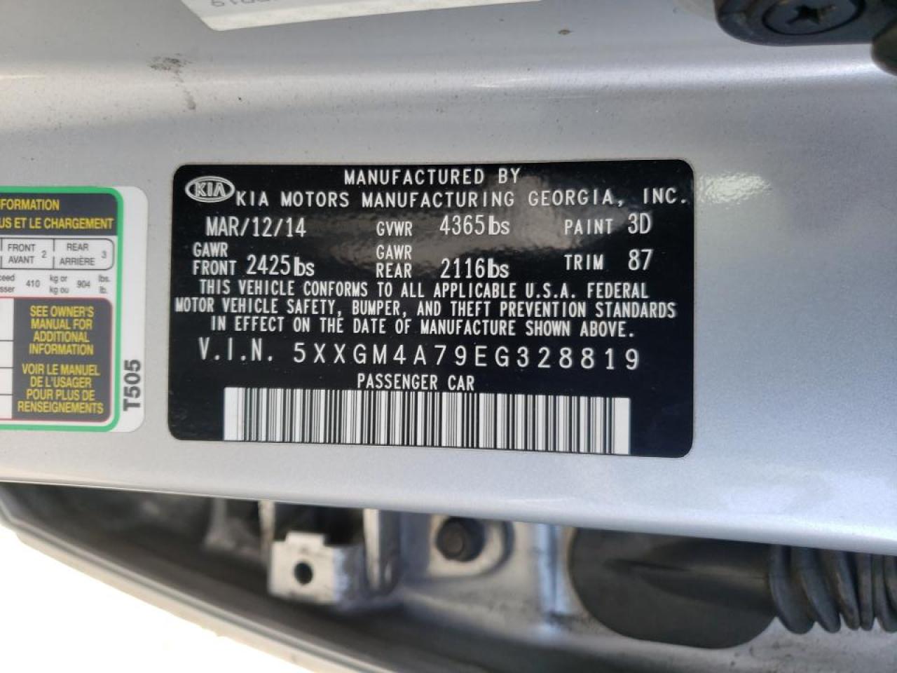 Photo 10 from auction – 2014 KIA OPTIMA LX with VIN 5XXGM4A79EG328819