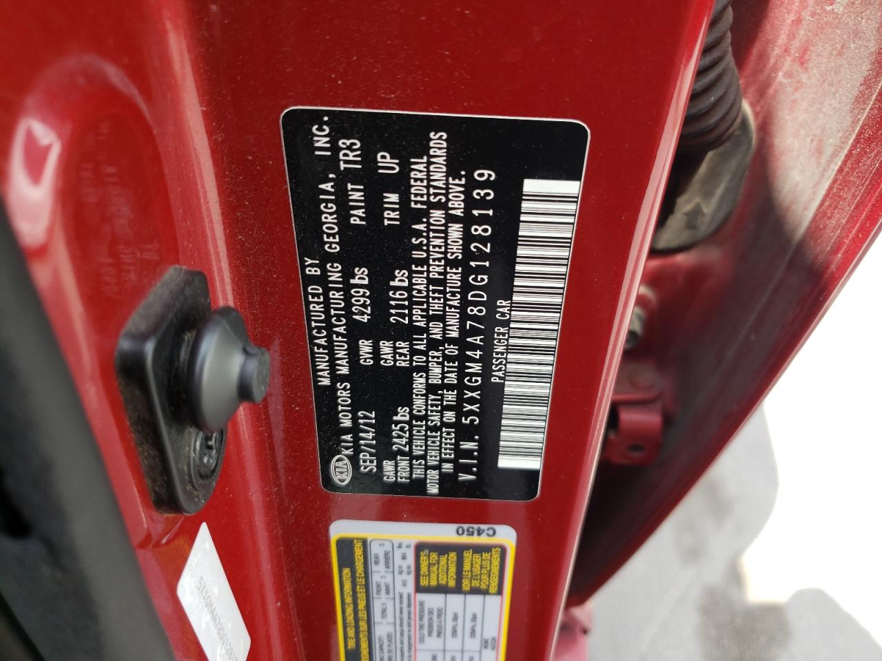 Photo 10 from auction – 2013 KIA OPTIMA LX with VIN 5XXGM4A78DG128139