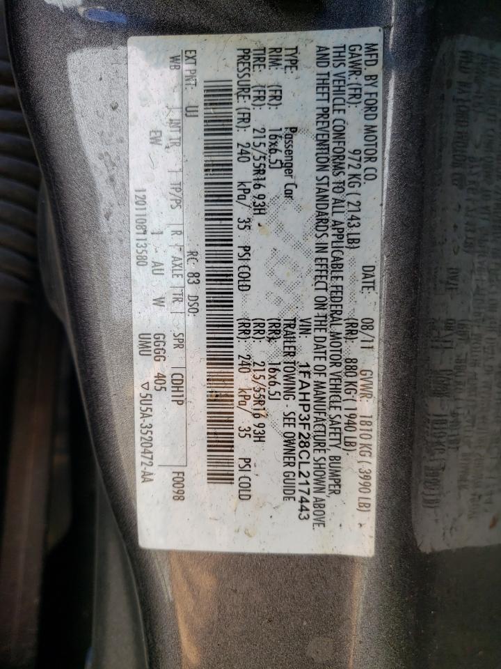 Photo 10 from auction – 2012 FORD FOCUS SE with VIN 1FAHP3F28CL217443