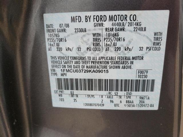 Photo 10 from auction – 2009 FORD ESCAPE XLT with VIN 1FMCU03729KA09015