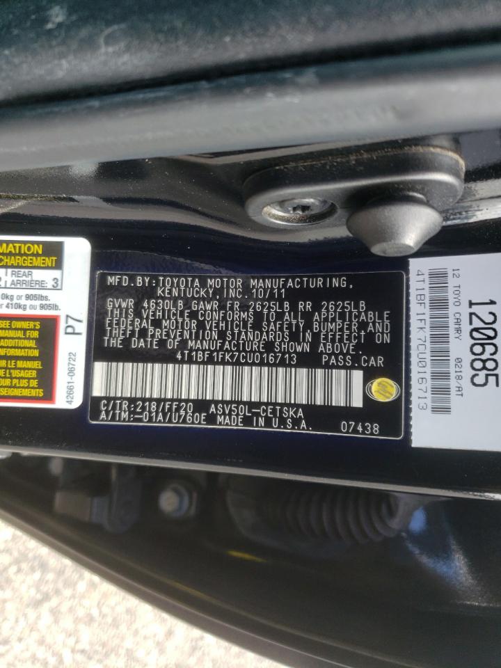 Photo 10 from auction – 2012 TOYOTA CAMRY BASE with VIN 4T1BF1FK7CU016713