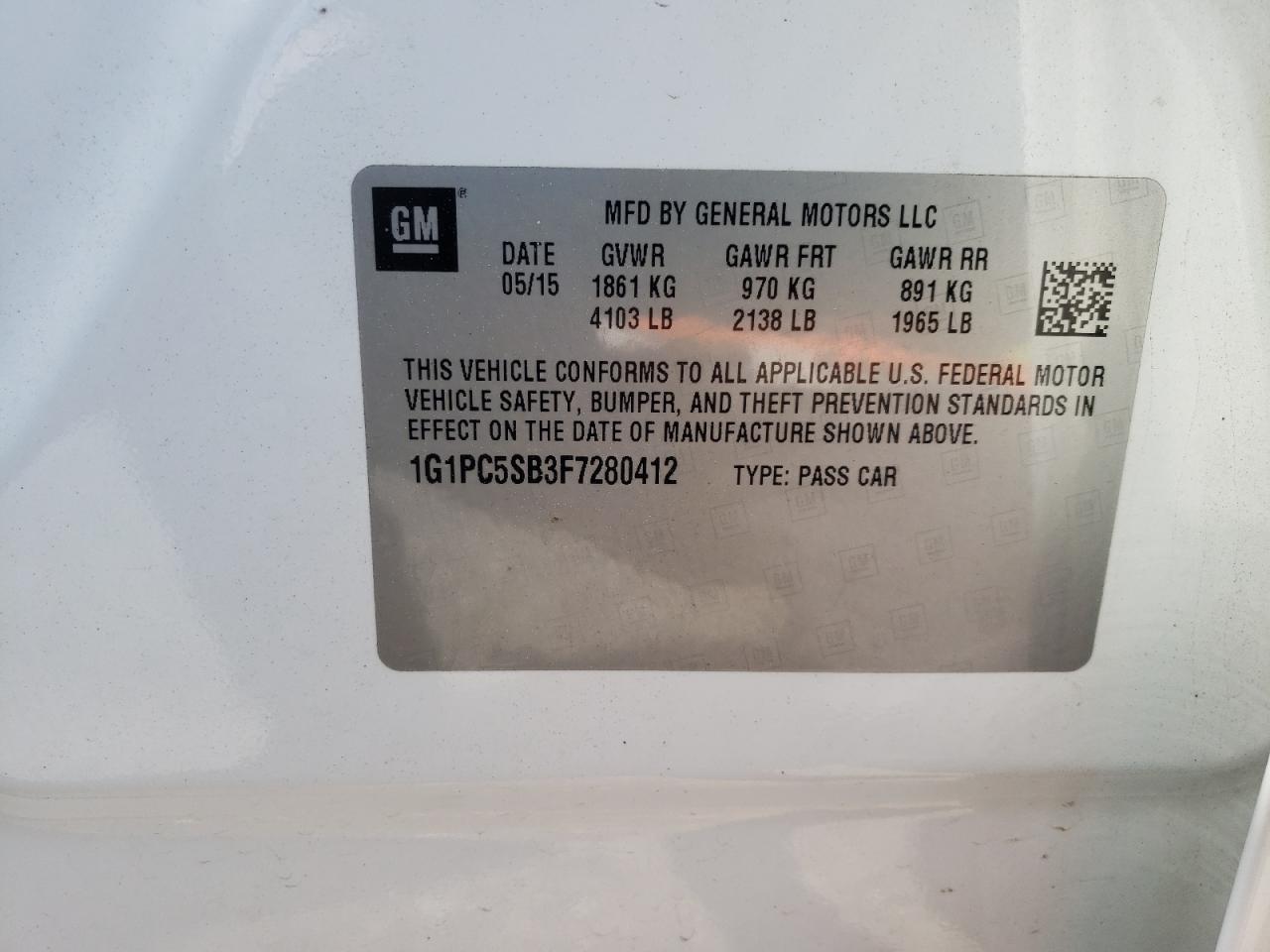 Photo 10 from auction – 2015 CHEVROLET CRUZE LT with VIN 1G1PC5SB3F7280412