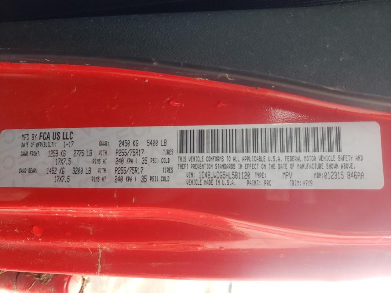 Photo 10 from auction – 2017 JEEP WRANGLER U with VIN 1C4BJWDG5HL581120