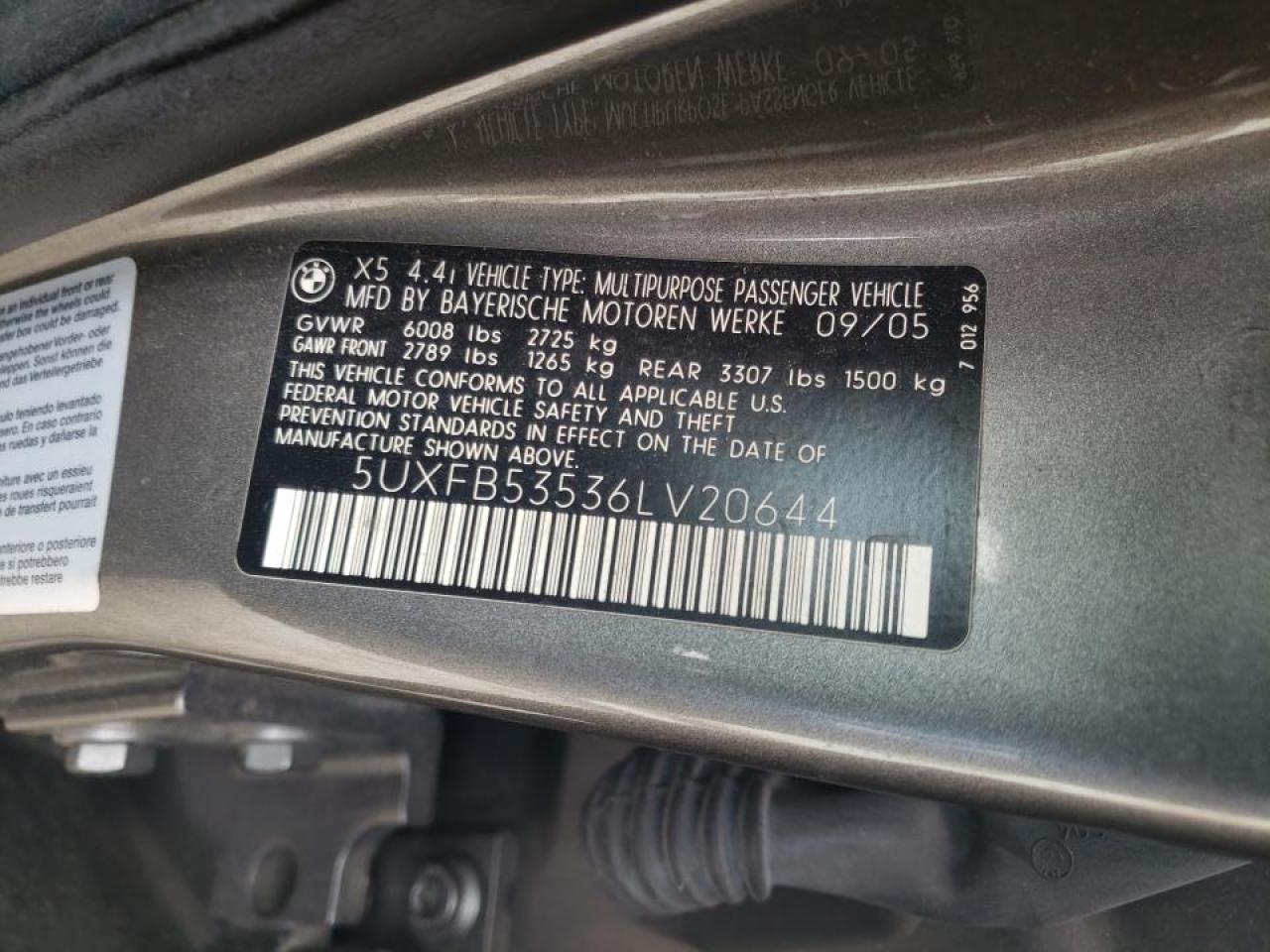 Photo 10 from auction – 2006 BMW X5 4.4I with VIN 5UXFB53536LV20644