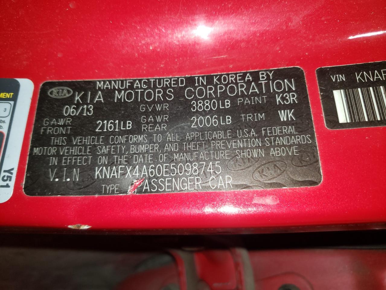 Photo 10 from auction – 2014 KIA FORTE LX with VIN KNAFX4A60E5098745